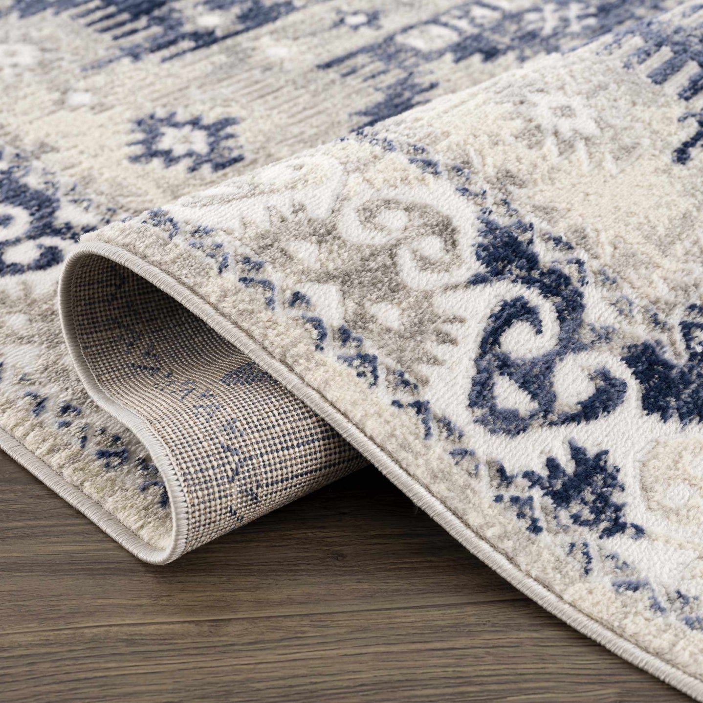 Blue, Beige and Taupe Traditional oriental bohemian area rug - The Rug Decor