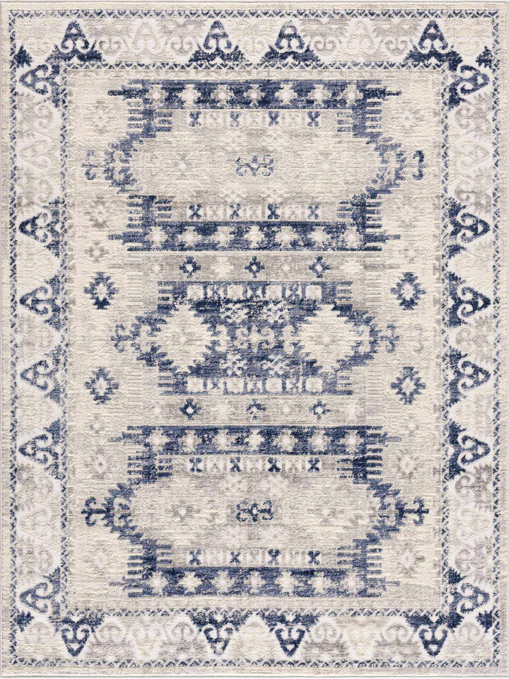 Blue, Beige and Taupe Traditional oriental bohemian area rug - The Rug Decor