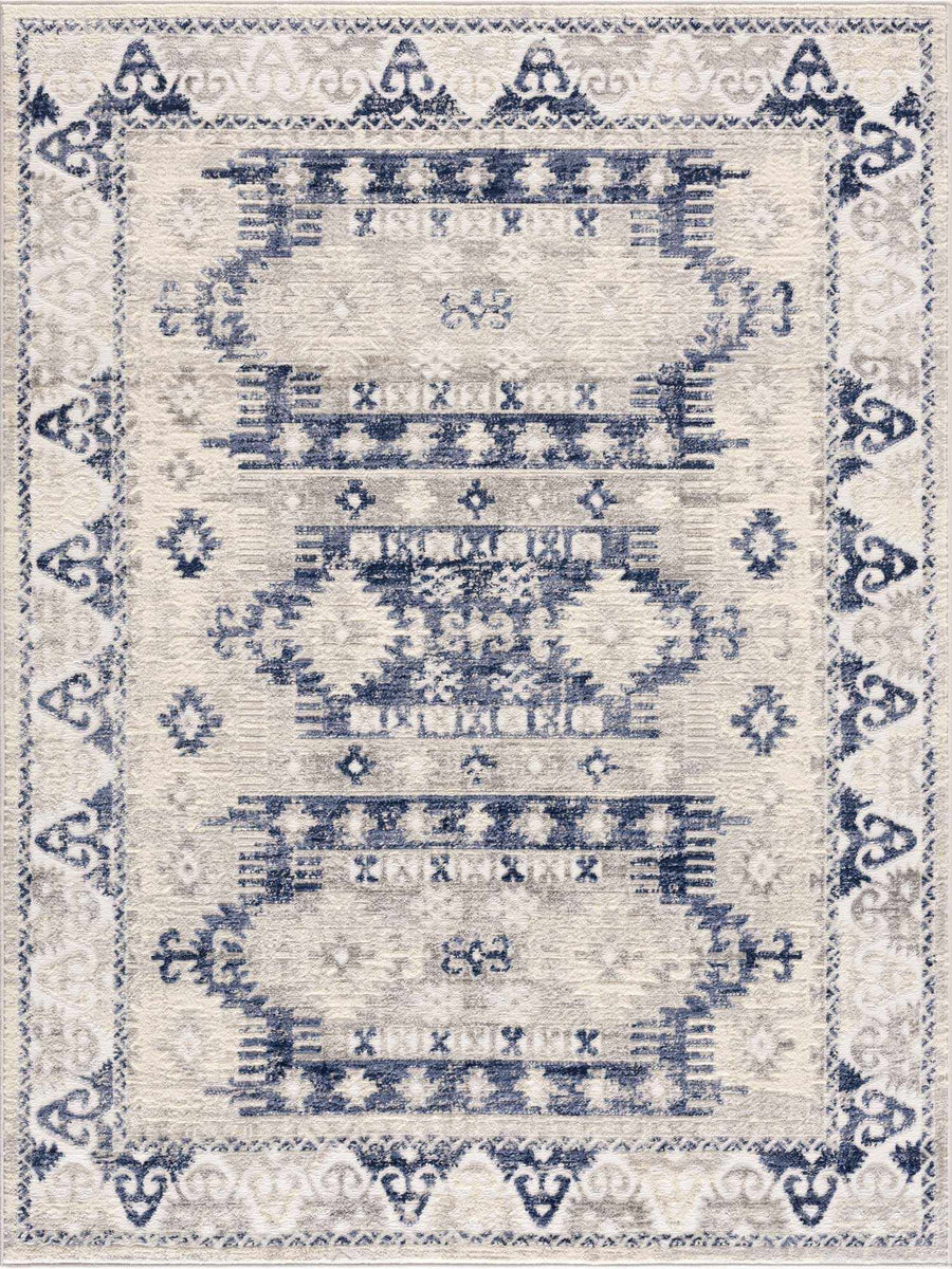 Blue, Beige and Taupe Traditional oriental bohemian area rug - The Rug Decor