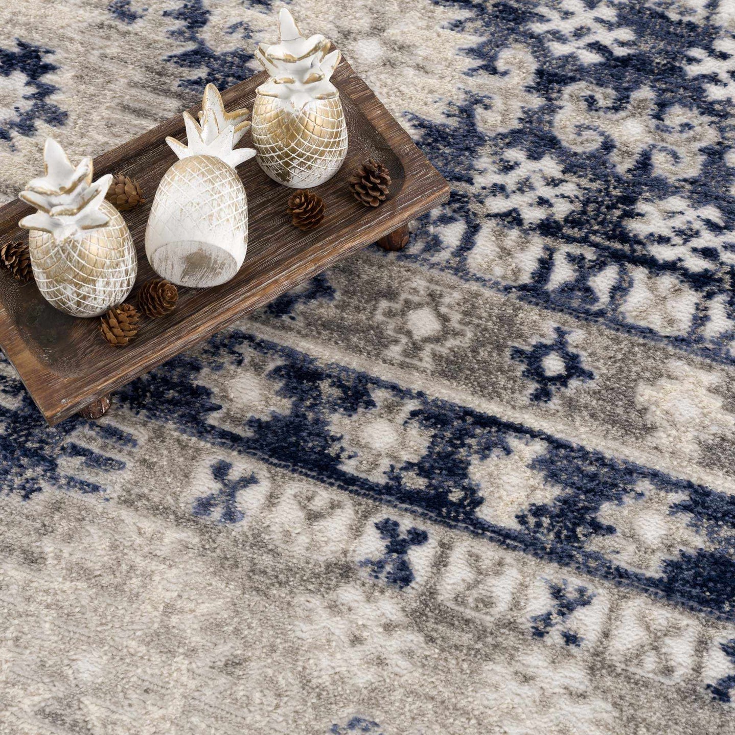 Blue, Beige and Taupe Traditional oriental bohemian area rug - The Rug Decor