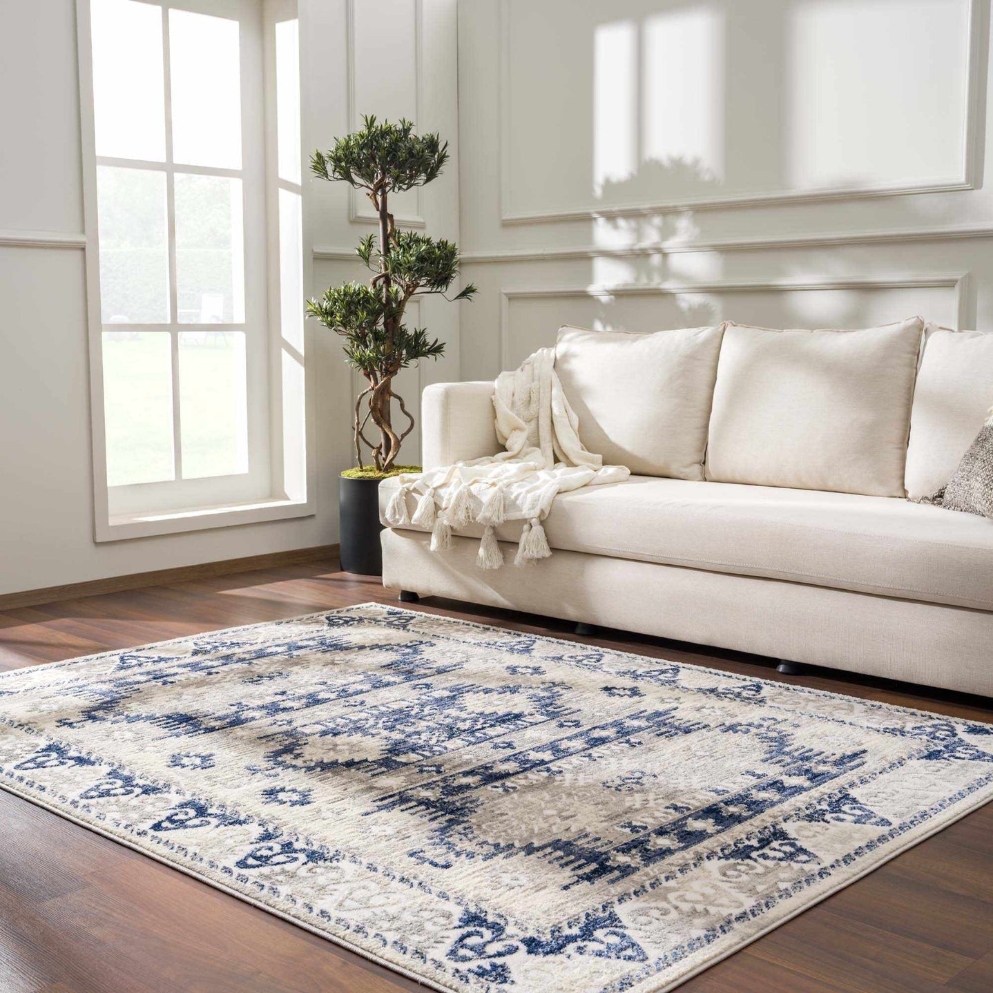 Blue, Beige and Taupe Traditional oriental bohemian area rug - The Rug Decor
