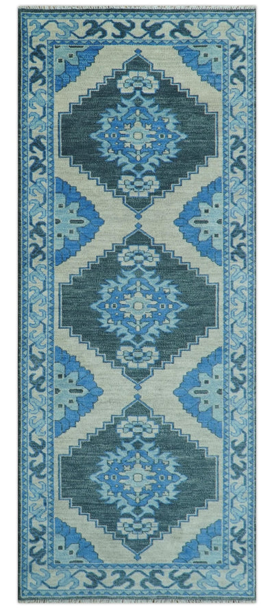 Blue, Black and Ivory Hand Knotted Antique Traditional Heriz Serapi Multi Size Wool Area Rug - The Rug Decor