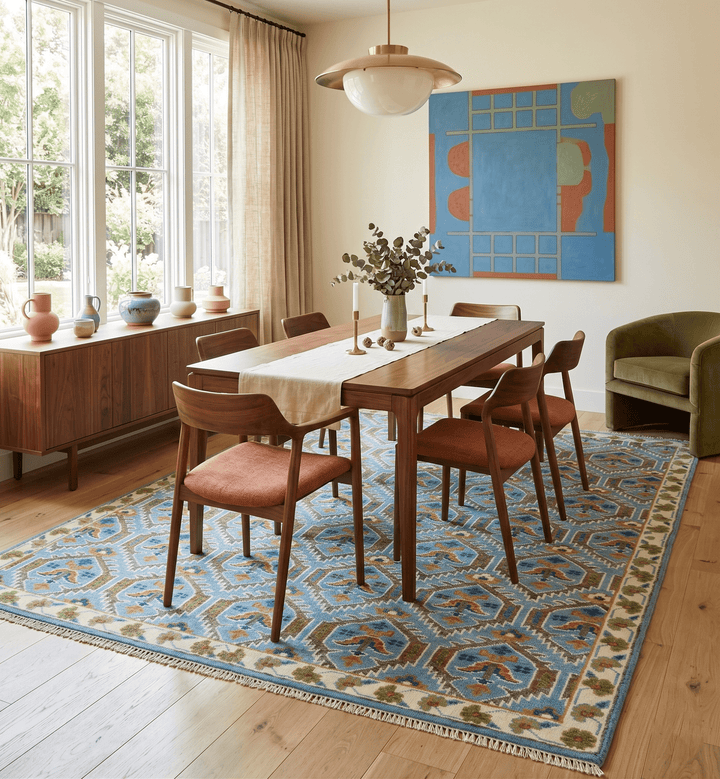 Blue, Brown and Beige Hand Knotted Wool Antique Vintage Style wool Area Rug - The Rug Decor