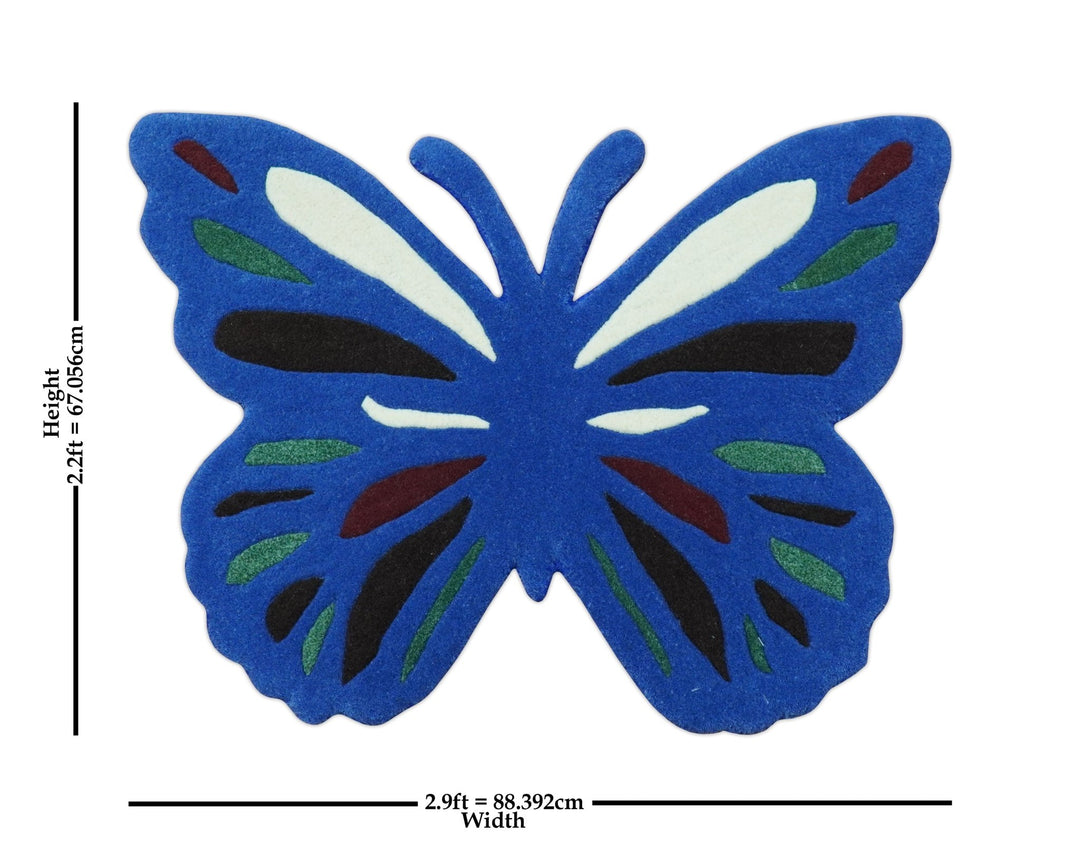 Blue Butterfly Hand Tufted 2x3 Wool Area Rug - The Rug Decor
