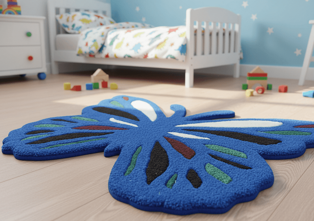 Blue Butterfly Hand Tufted 2x3 Wool Area Rug - The Rug Decor