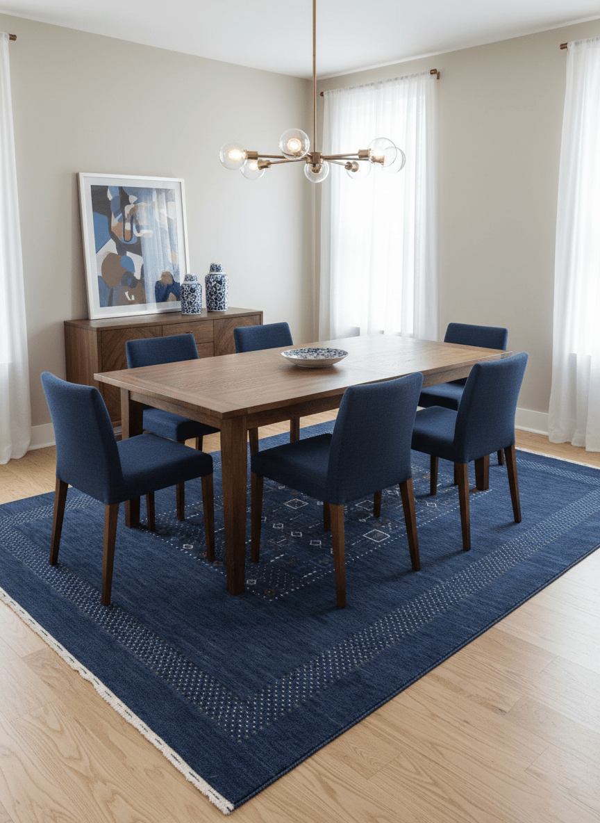 Blue Center Pattern Hand Loomed Wool Area Rug - The Rug Decor