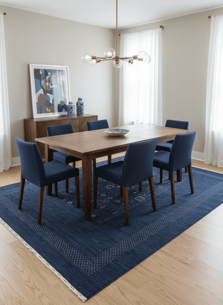 Blue Center Pattern Hand Loomed Wool Area Rug - The Rug Decor