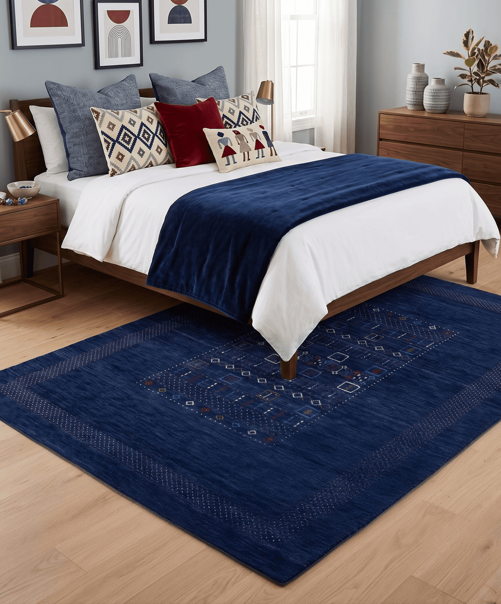 Blue Center Pattern Hand Loomed Wool Area Rug - The Rug Decor