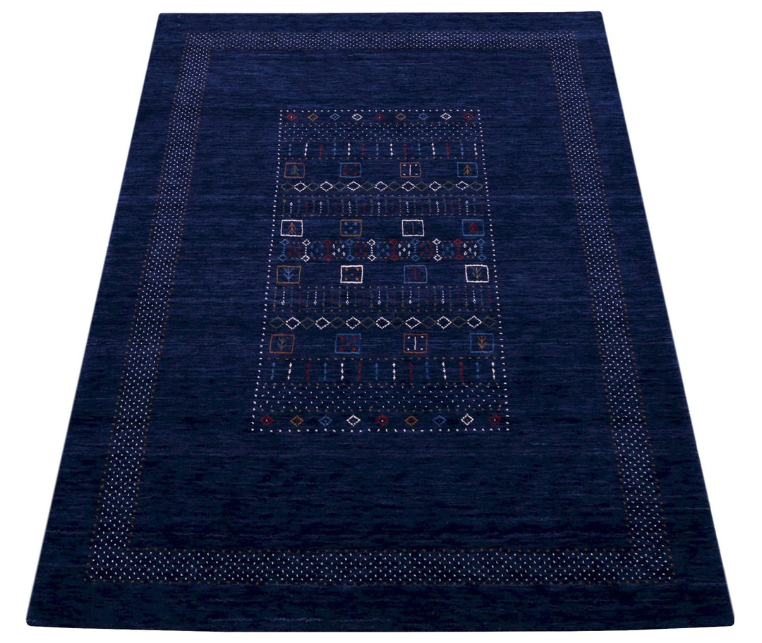 Blue Center Pattern Hand Loomed Wool Area Rug - The Rug Decor