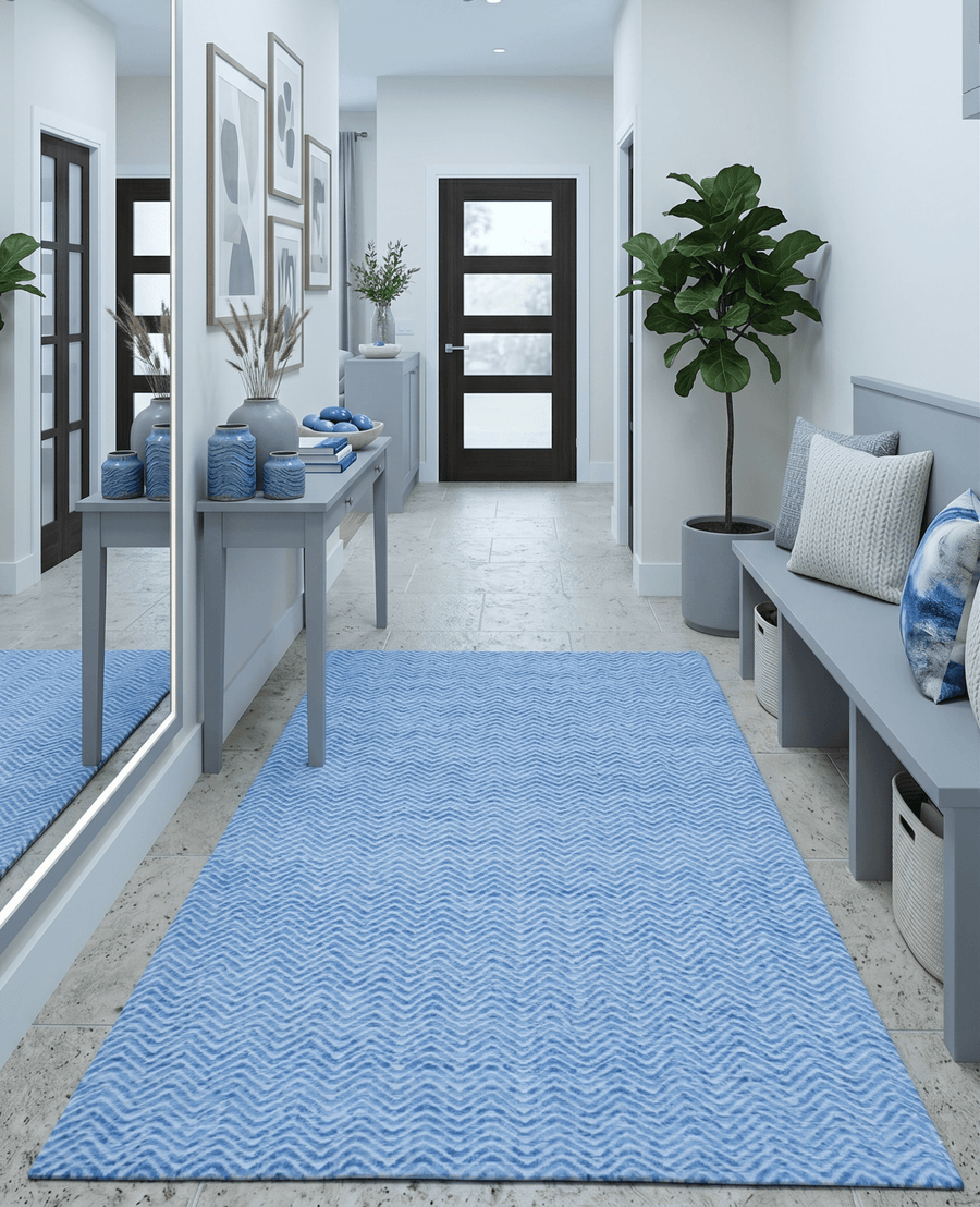 Blue Chevron Pattern Dhurrie Wool Area Rug - The Rug Decor