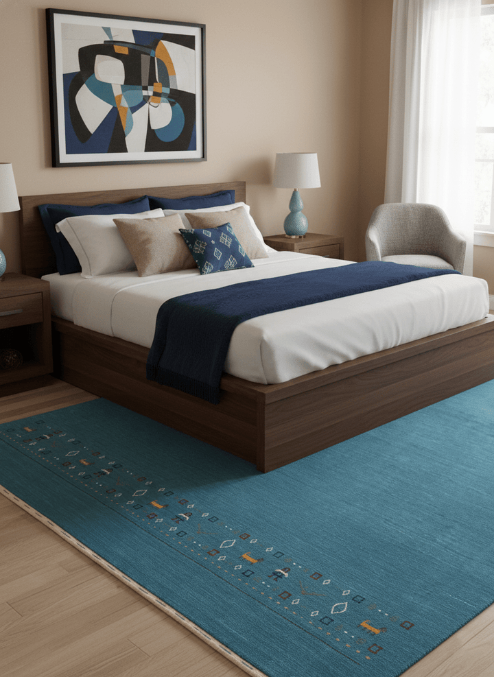 Blue Contemporary Design Hand Loomed Wool Area Rug - The Rug Decor