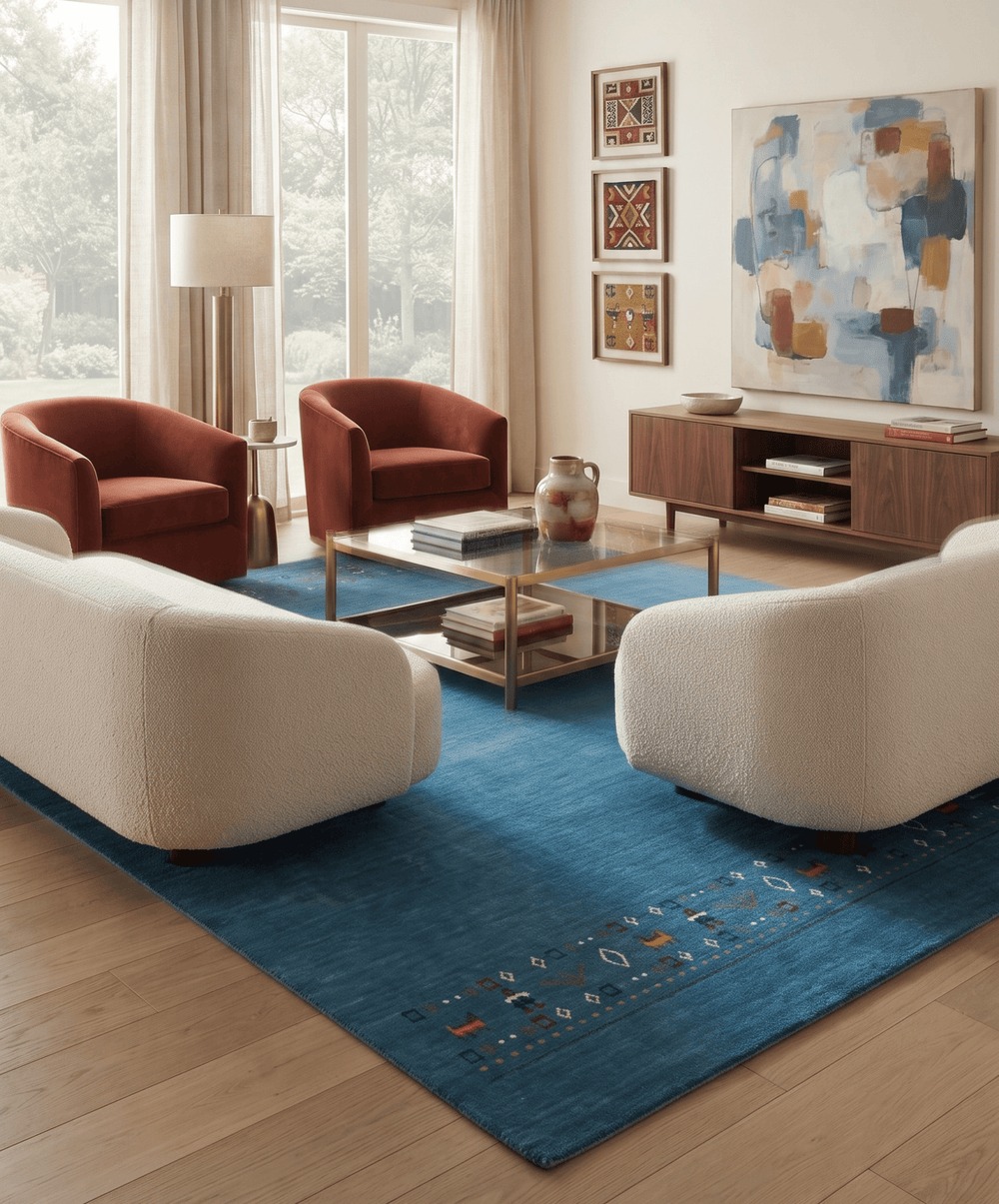 Blue Contemporary Design Hand Loomed Wool Area Rug - The Rug Decor