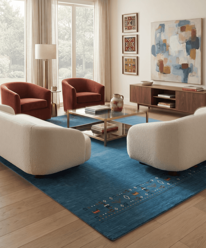 Blue Contemporary Design Hand Loomed Wool Area Rug - The Rug Decor
