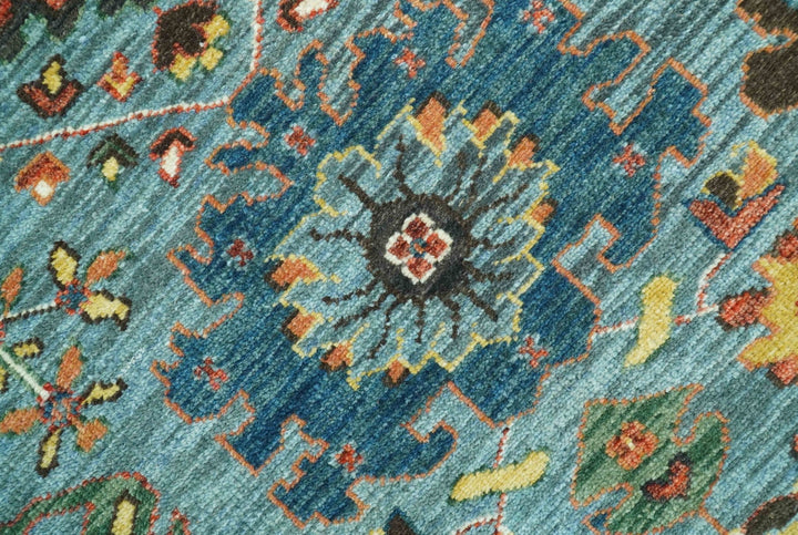 Blue, Green And Rust Traditional Turkish knot fine Hand knotted Wool Area Rug - The Rug Decor