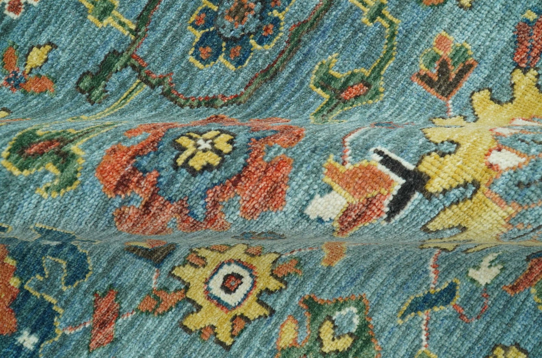 Blue, Green And Rust Traditional Turkish knot fine Hand knotted Wool Area Rug - The Rug Decor