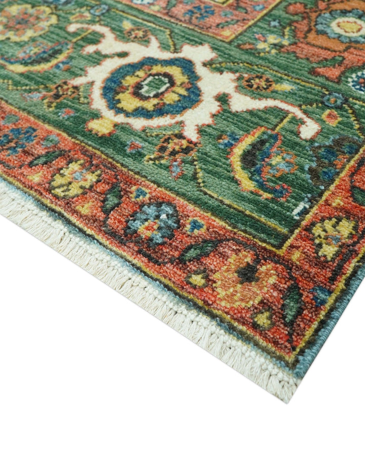 Blue, Green And Rust Traditional Turkish knot fine Hand knotted Wool Area Rug - The Rug Decor
