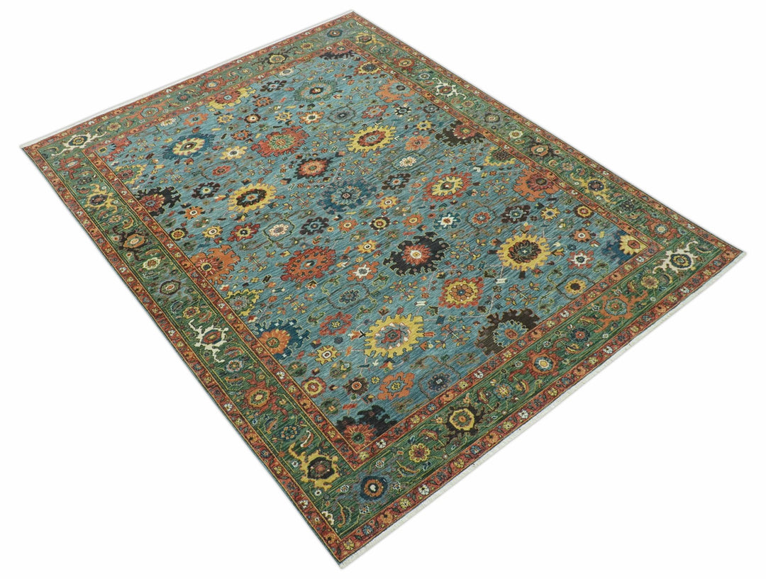 Blue, Green And Rust Traditional Turkish knot fine Hand knotted Wool Area Rug - The Rug Decor