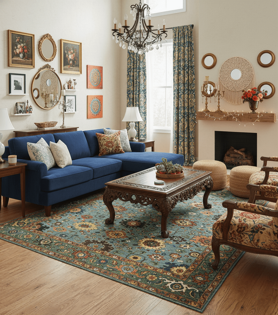 Blue, Green And Rust Traditional Turkish knot fine Hand knotted Wool Area Rug - The Rug Decor