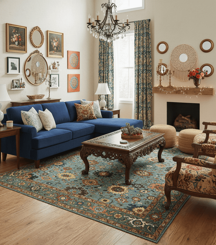 Blue, Green And Rust Traditional Turkish knot fine Hand knotted Wool Area Rug - The Rug Decor