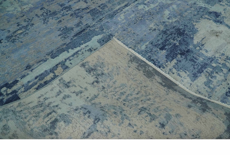 Blue, Ivory and Aqua Modern abstract Hand Knotted 8x10 wool and Bamboo Silk area Rug - The Rug Decor