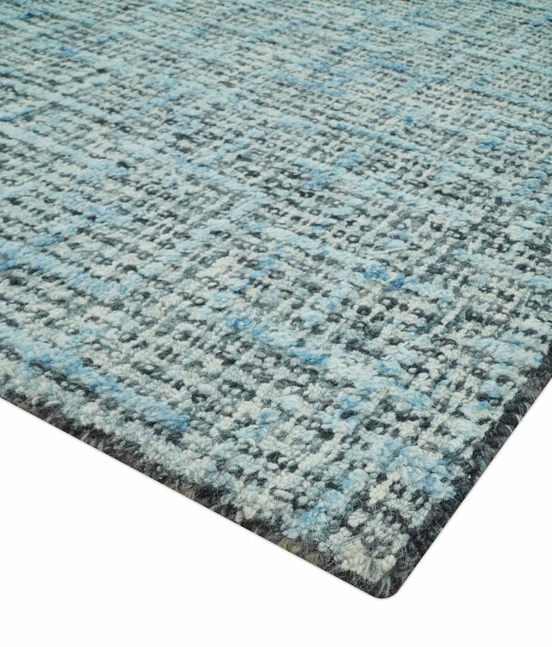 Blue Ivory and Charcoal 5x7.6 Modern Abstract Hand Tufted wool area rug - The Rug Decor