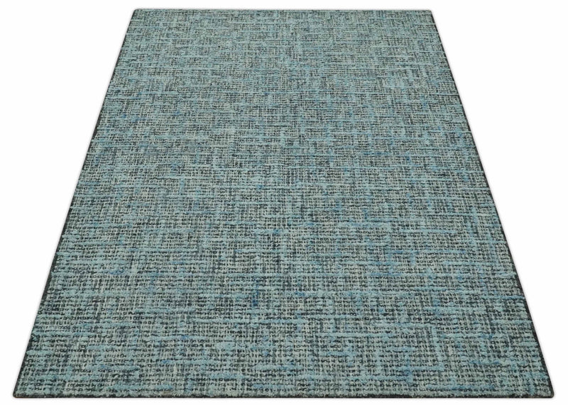 Blue Ivory and Charcoal 5x7.6 Modern Abstract Hand Tufted wool area rug - The Rug Decor