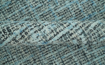 Blue Ivory and Charcoal 5x7.6 Modern Abstract Hand Tufted wool area rug - The Rug Decor