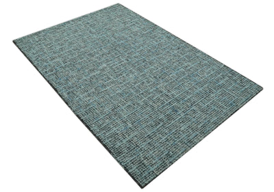 Blue Ivory and Charcoal 5x7.6 Modern Abstract Hand Tufted wool area rug - The Rug Decor