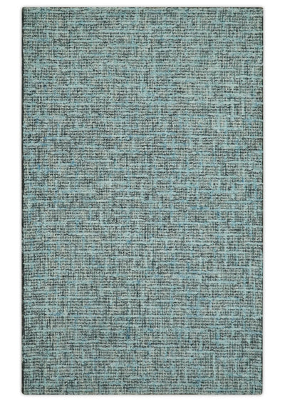 Blue Ivory and Charcoal 5x7.6 Modern Abstract Hand Tufted wool area rug - The Rug Decor