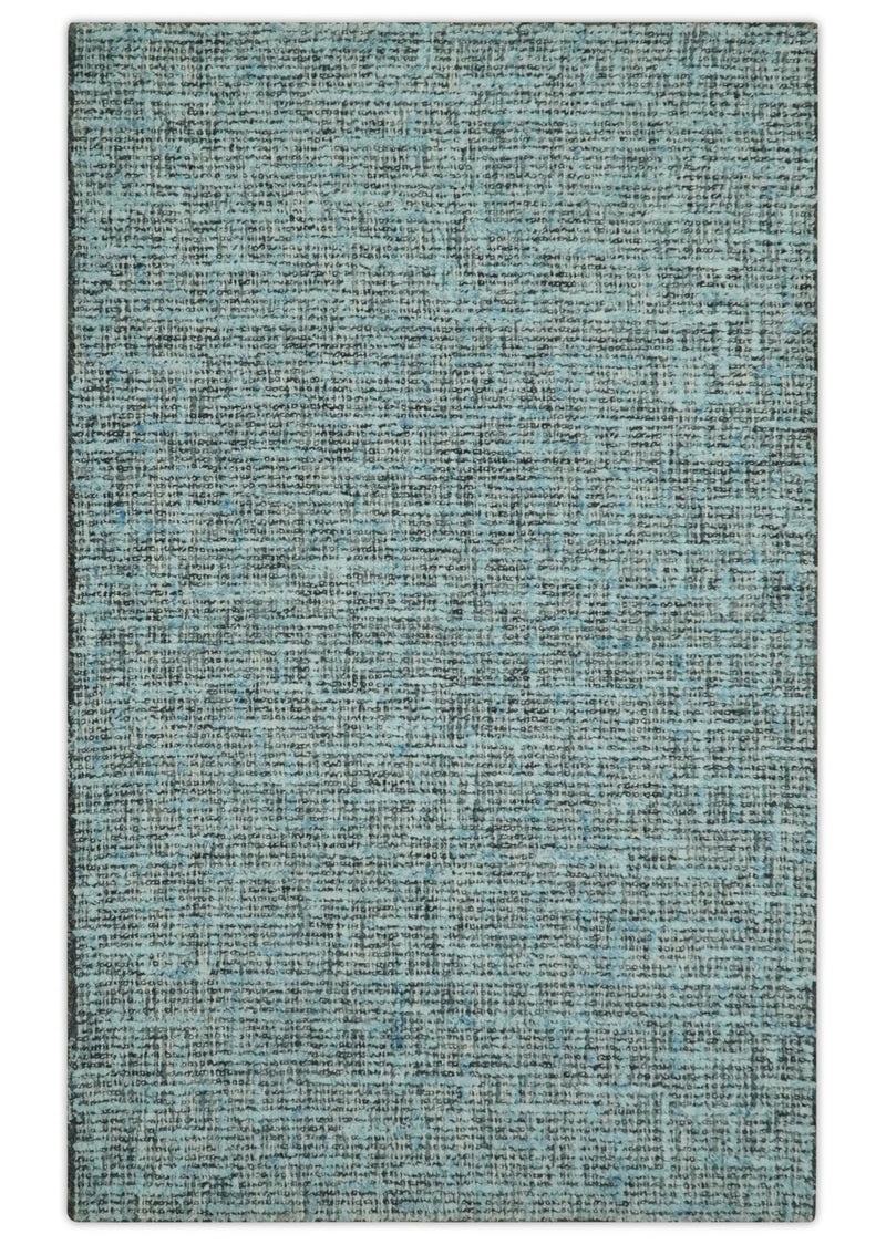 Blue Ivory and Charcoal 5x7.6 Modern Abstract Hand Tufted wool area rug - The Rug Decor