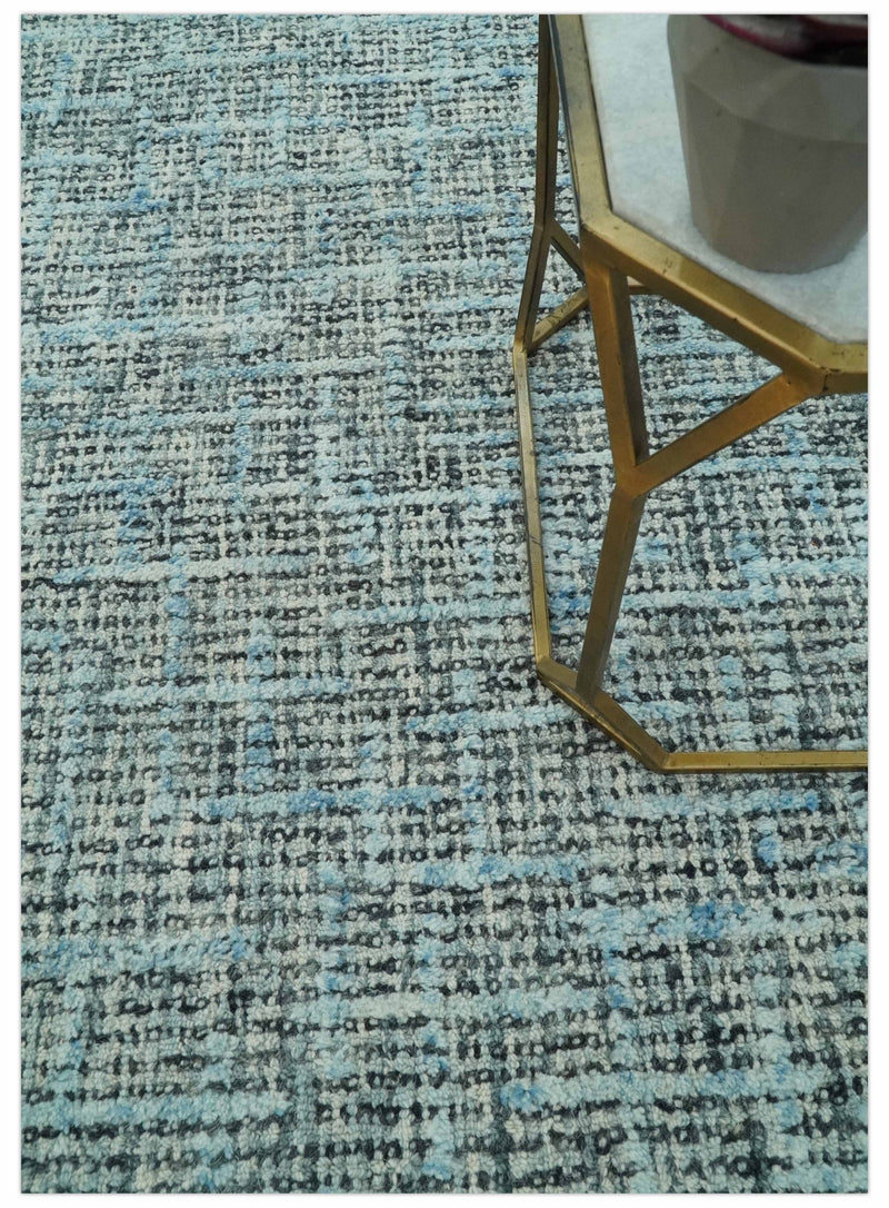 Blue Ivory and Charcoal 5x7.6 Modern Abstract Hand Tufted wool area rug - The Rug Decor