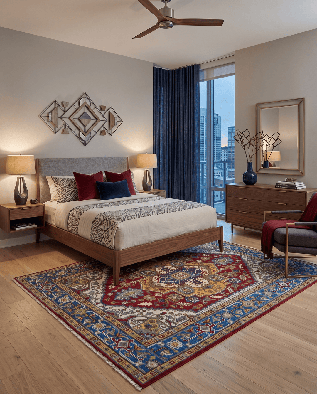 Blue, Maroon and Gold Hand Knotted Traditional Heriz Serapi Multi size Wool Area Rug - The Rug Decor