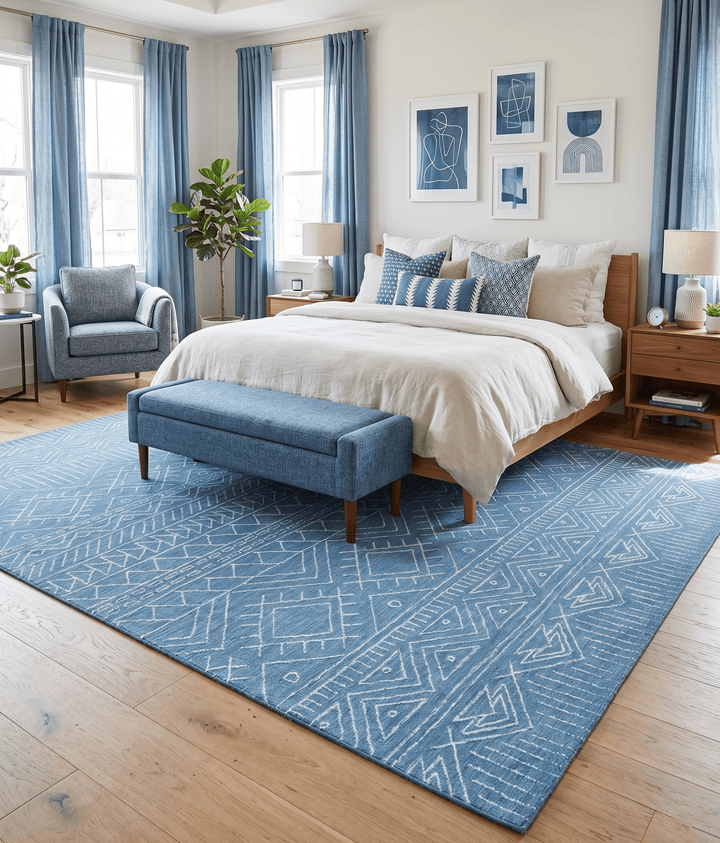 Blue Modern Contemporary Hand Tufted Wool Area Rug - The Rug Decor