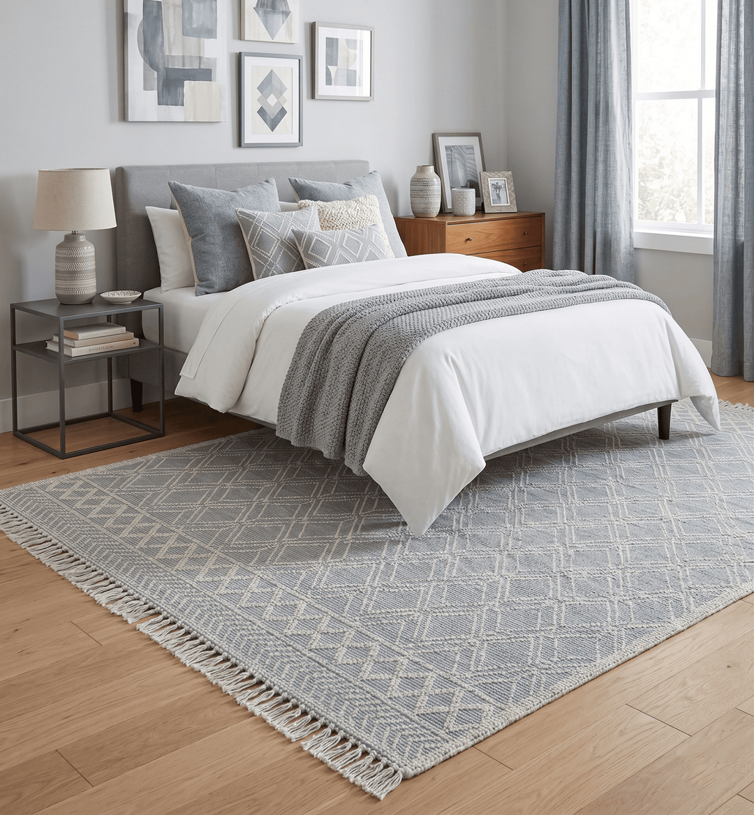 Blue Modern Contemporary Hand Woven Wool Area Rug - The Rug Decor