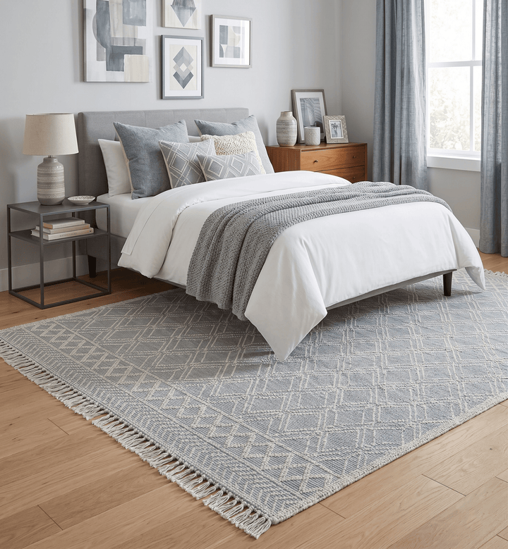 Blue Modern Contemporary Hand Woven Wool Area Rug - The Rug Decor