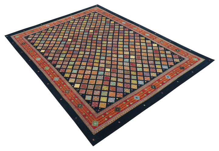 Blue Modern Geometrical Design 9x12 Hand Knotted wool Area Rug - The Rug Decor
