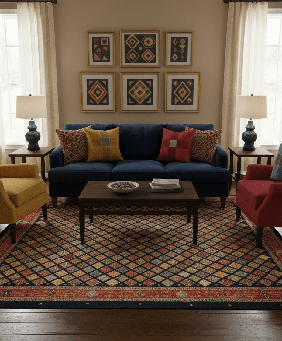 Blue Modern Geometrical Design 9x12 Hand Knotted wool Area Rug - The Rug Decor