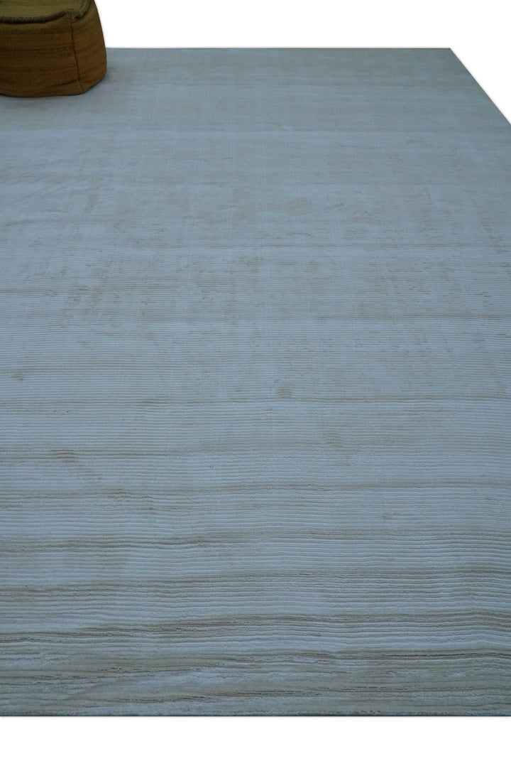 Blue Modern Solid Design Hand Loom 9x12 Art Silk Area Rug - The Rug Decor