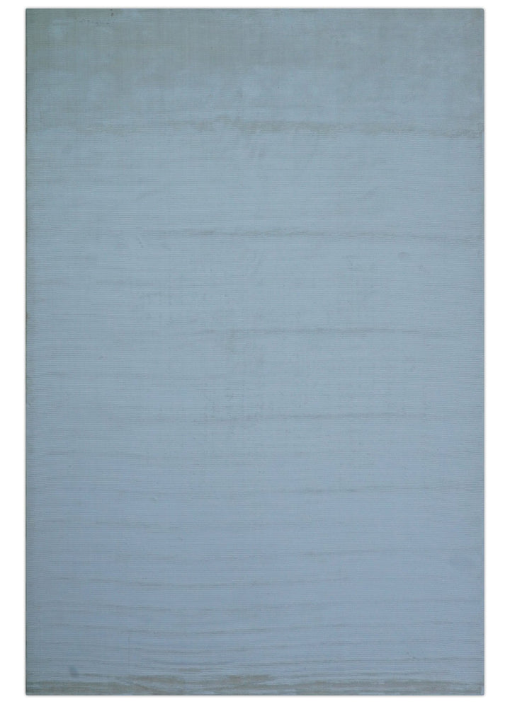 Blue Modern Solid Design Hand Loom 9x12 Art Silk Area Rug - The Rug Decor