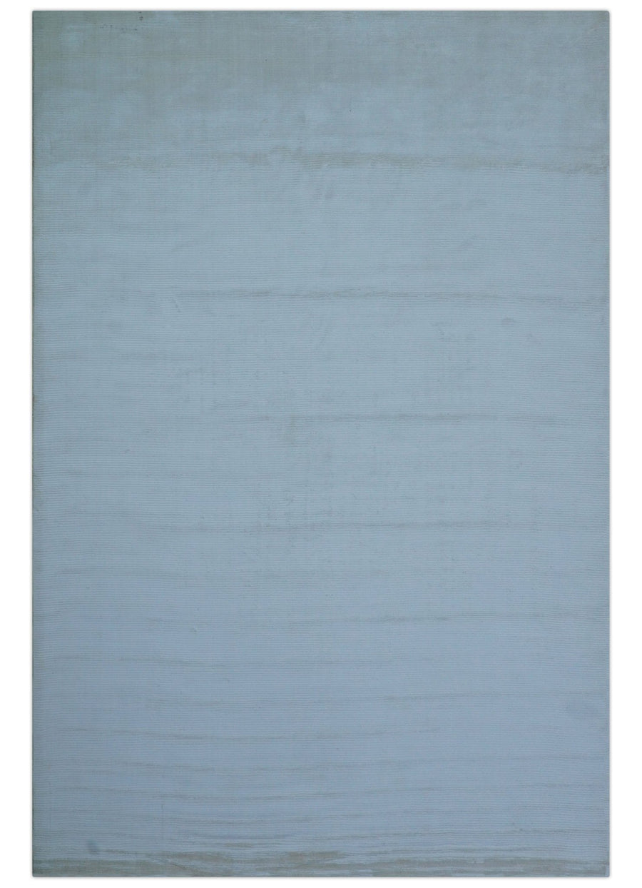 Blue Modern Solid Design Hand Loom 9x12 Art Silk Area Rug - The Rug Decor