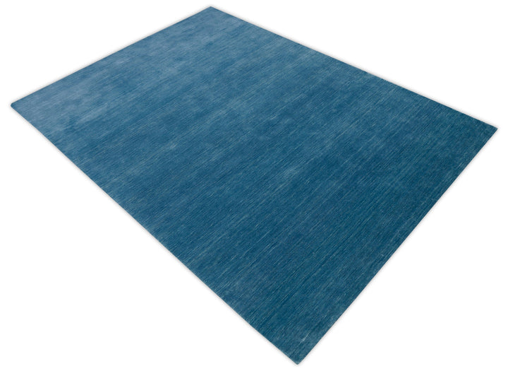 Blue Modern Solid Design Hand Loomed Wool Area Rug - The Rug Decor
