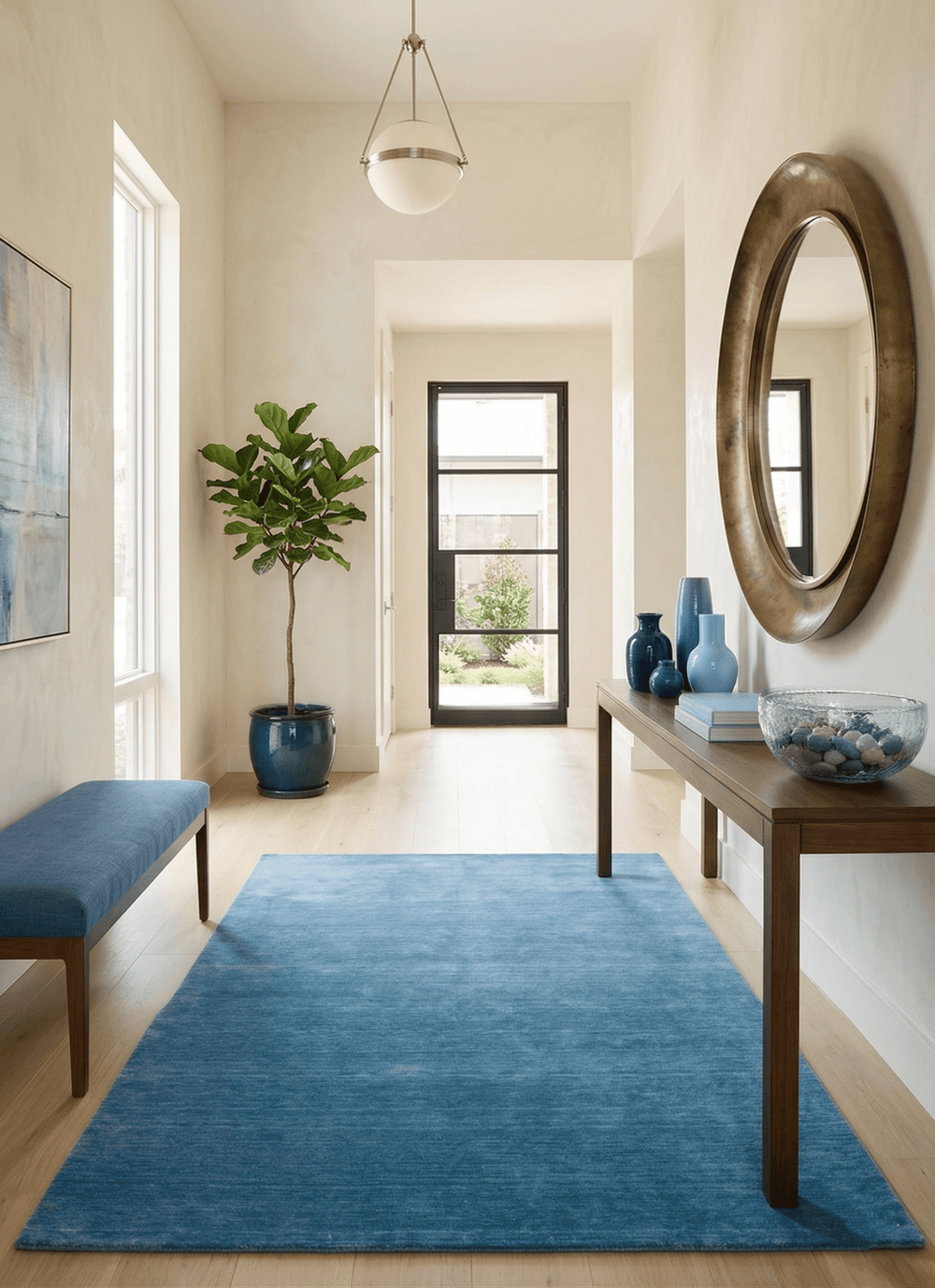 Blue Modern Solid Design Hand Loomed Wool Area Rug - The Rug Decor