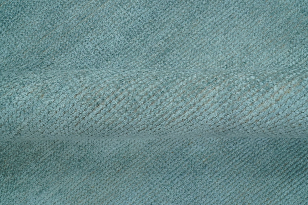 Blue Modern Solid Low Pile Hand Knotted 10x14 Bamboo Silk Area Rug - The Rug Decor