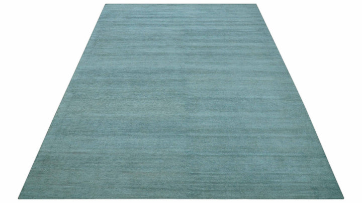Blue Modern Solid Low Pile Hand Knotted 10x14 Bamboo Silk Area Rug - The Rug Decor