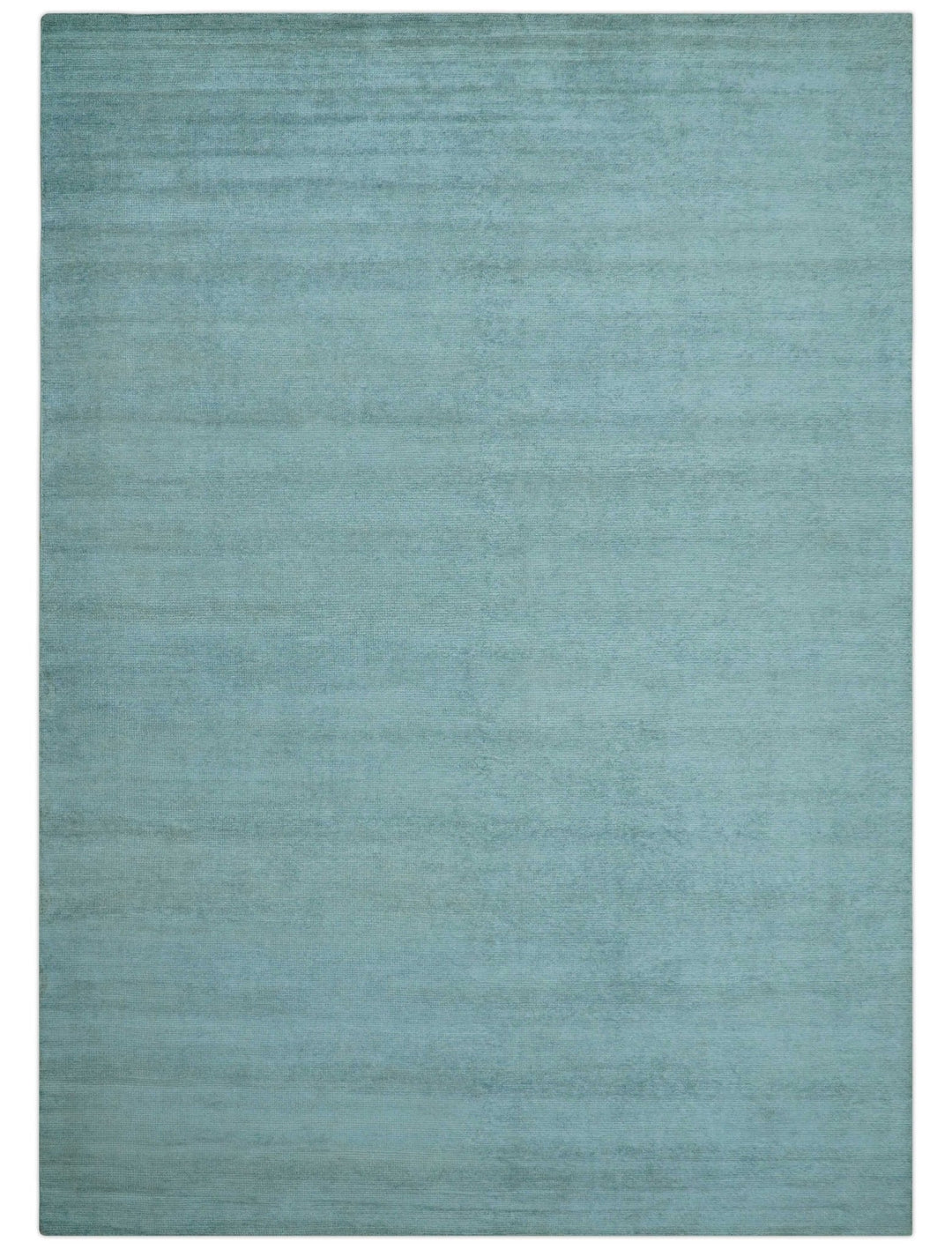 Blue Modern Solid Low Pile Hand Knotted 10x14 Bamboo Silk Area Rug - The Rug Decor