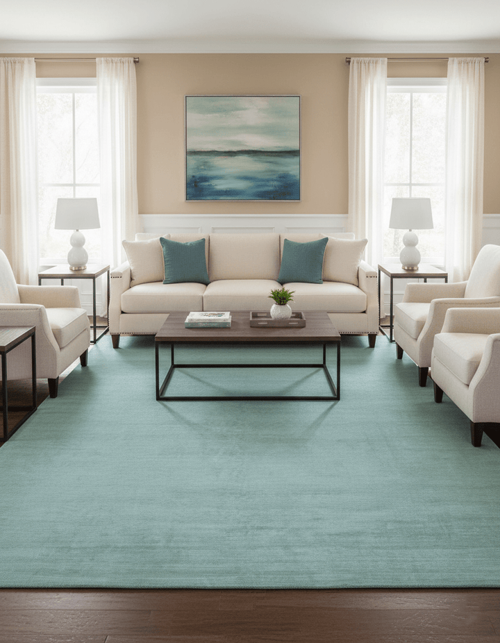 Blue Modern Solid Low Pile Hand Knotted 10x14 Bamboo Silk Area Rug - The Rug Decor