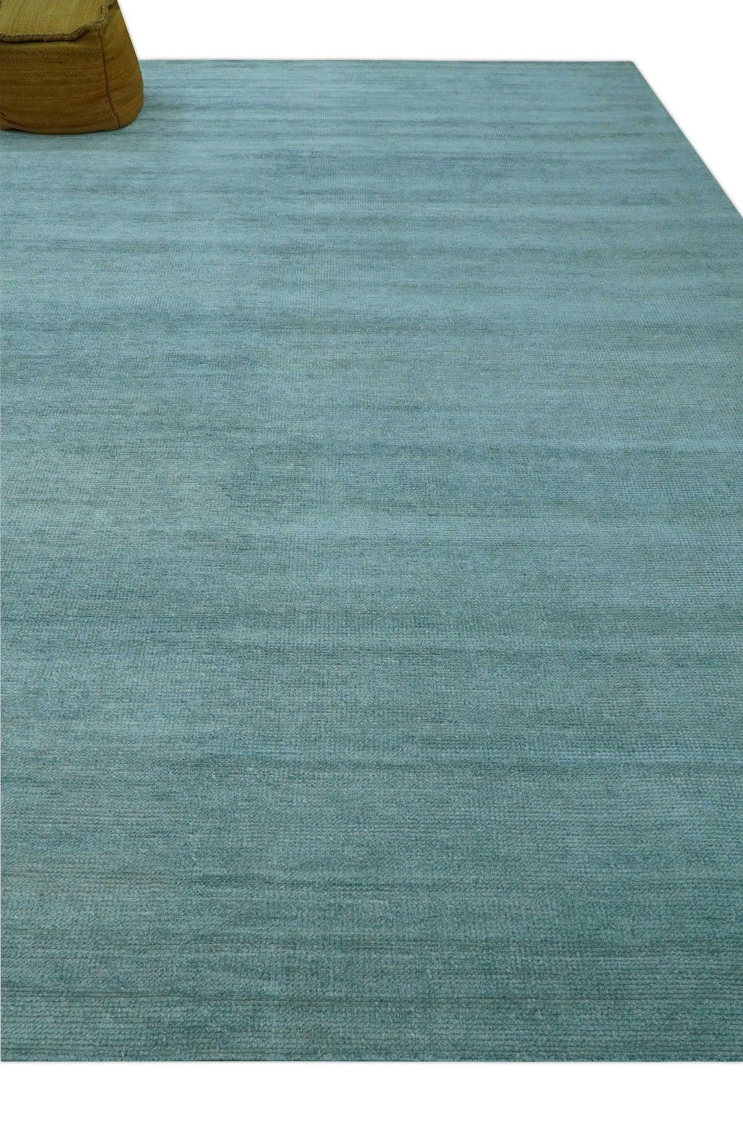 Blue Modern Solid Low Pile Hand Knotted 10x14 Bamboo Silk Area Rug - The Rug Decor