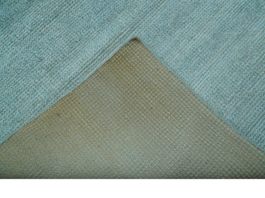 Blue Modern Solid Low Pile Hand Knotted 10x14 Bamboo Silk Area Rug - The Rug Decor