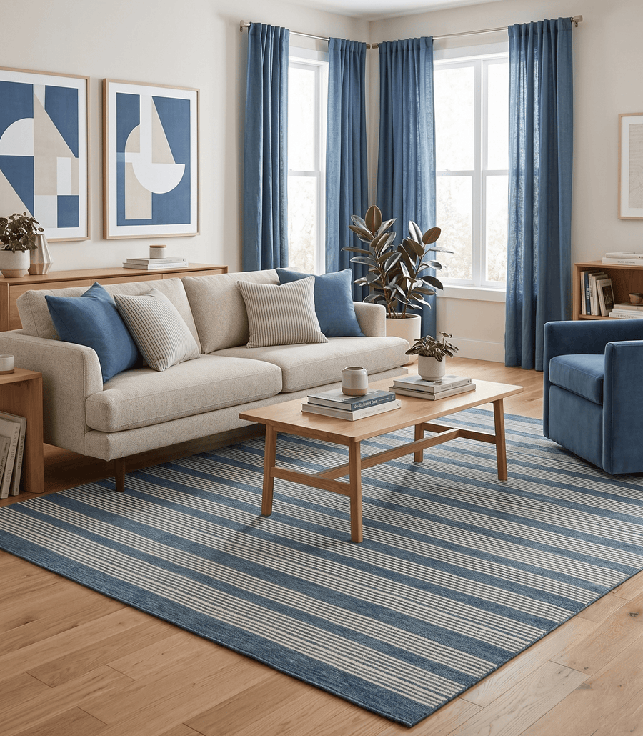 Blue Modern Stripes Pattern Hand Tufted Wool Area Rug - The Rug Decor