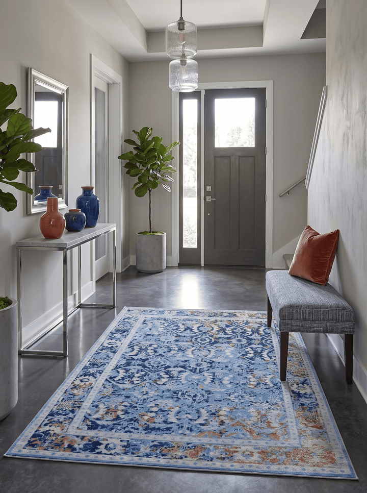 Blue Modern Style Hand Knotted Wool 5.6x8.6 Area Rug - The Rug Decor
